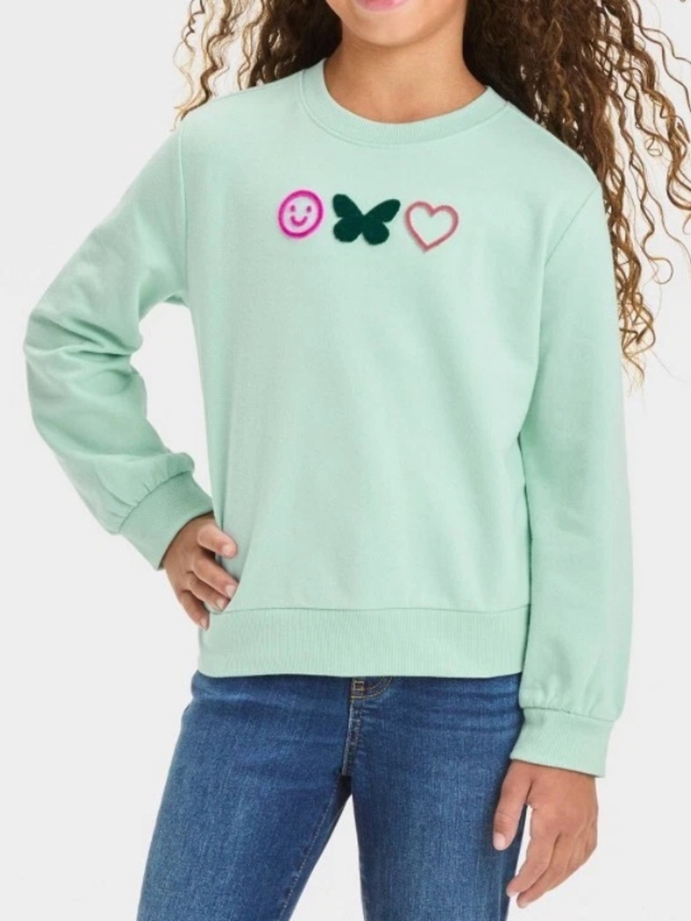 Cat & Jack Girls' French Terry 'Icons' Pullover Sweater - Mint Green L